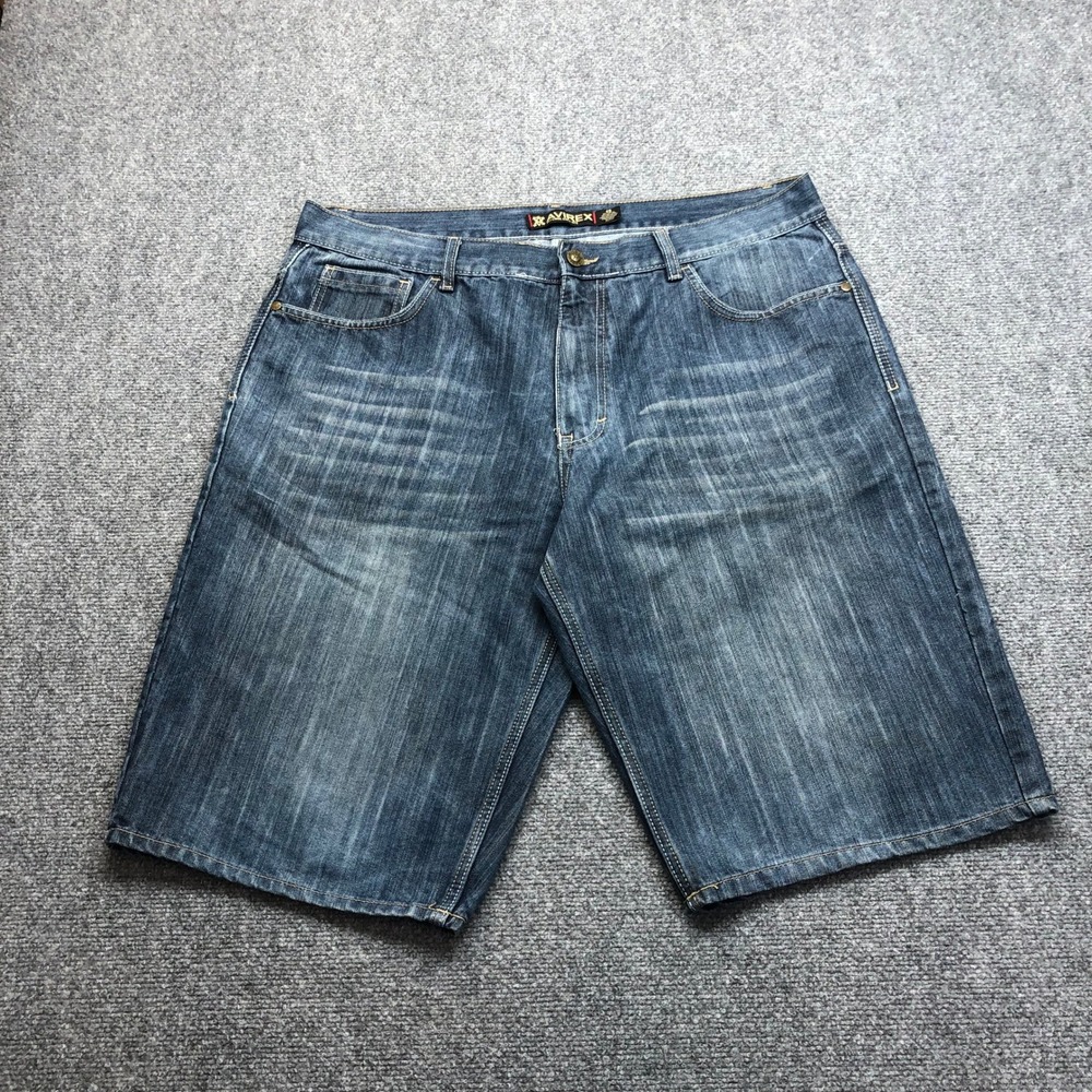 Avirex Sky Kings Mens Denim Shorts Blue Medium Wash Relaxed Fit Size 40